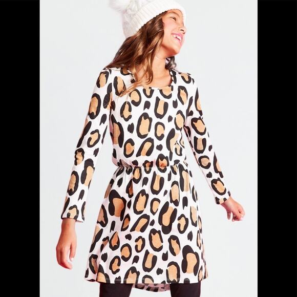 Fabkids Leopard Print Dress Girls XL 14 16 cotton Blend Fall NWT Autumn - Picture 1 of 7